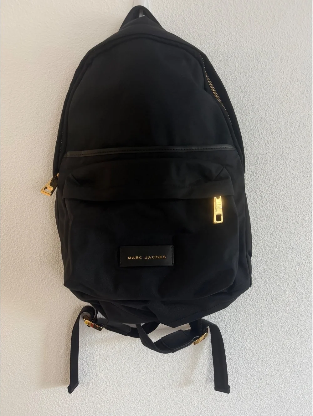 Marc Jacobs Nylon Varsity Small Backpack Black Gold Hardware
